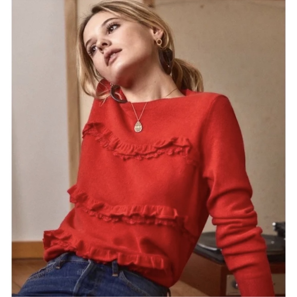 Sezane Andreas Jumper Wool Cashmere Blend Ruffle Front Sweater Size M